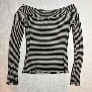 Aeropostale Black and White Striped Off-Shoulder Top